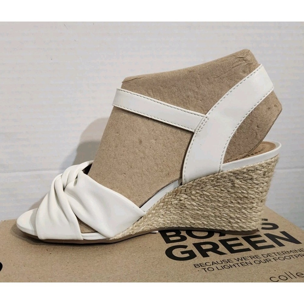 Clarks Women's Margee Beth White Wedge Sandal Size 7 W Espadrille‎ Leather NEW - Picture 3 of 10